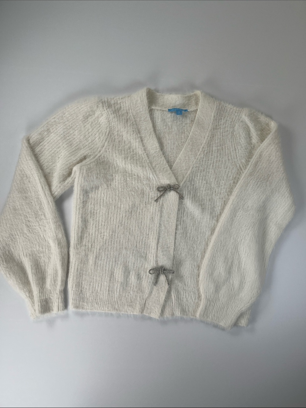 Draper James Lightweight Cream V-Neck Bow-Tie Knit Cardigan Sz M